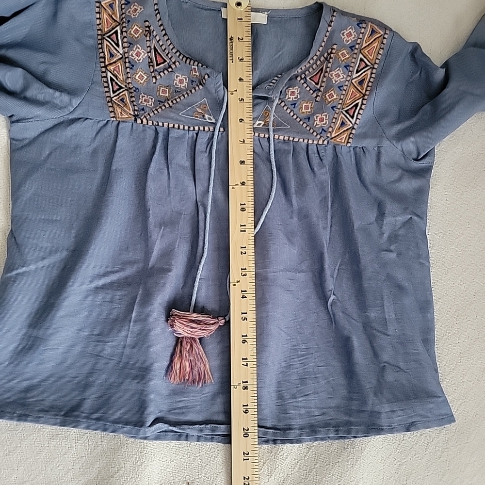 Rebellion blue embroidered blouse with tassels Size M - Picture 8 of 9